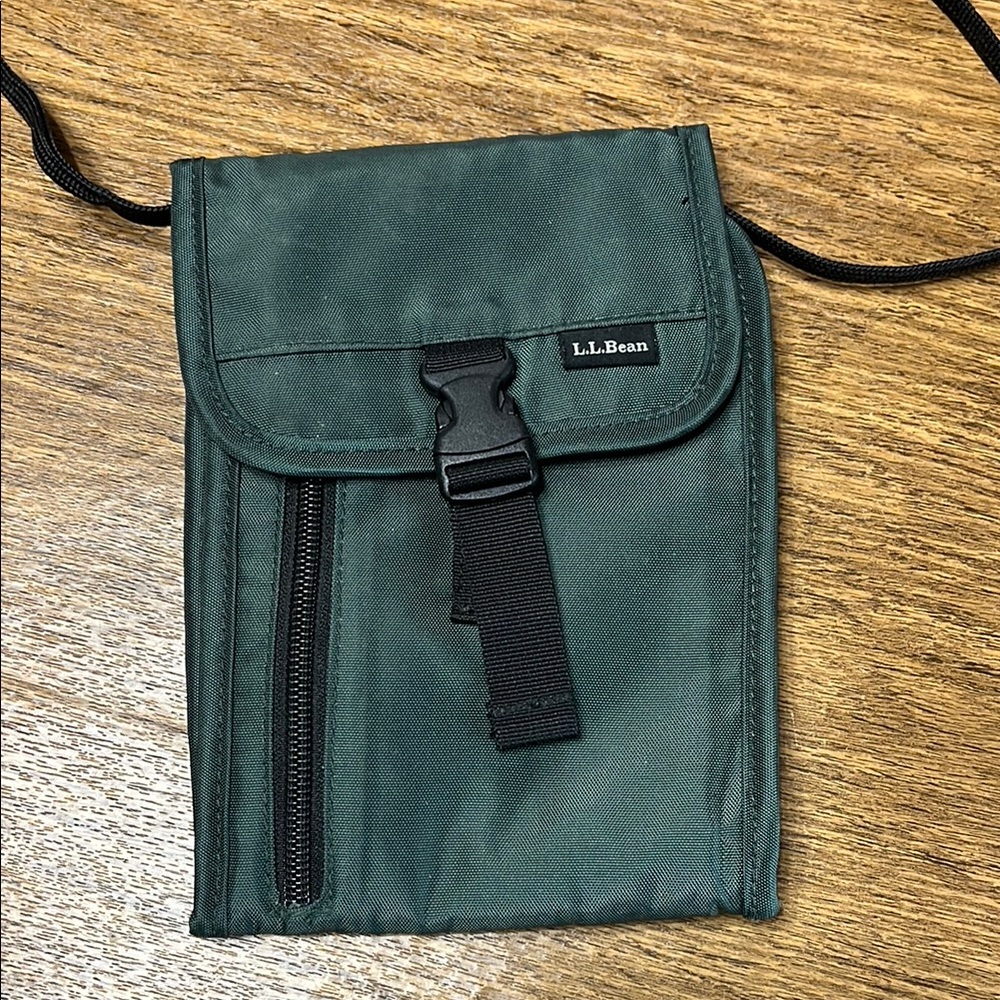 L.L. Bean Dark Green Travel  crossbody passport Bag